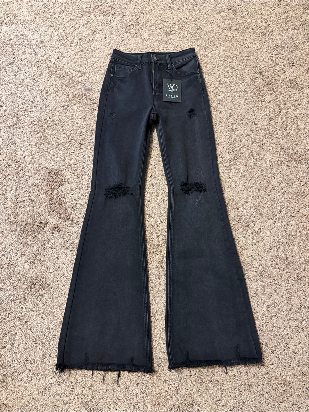 Wild Oak Boutique Risen Los Angeles Black Distressed Flare Jeans
